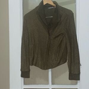 Halogen olive green asymmetrical zip up collared jacket sweater size small